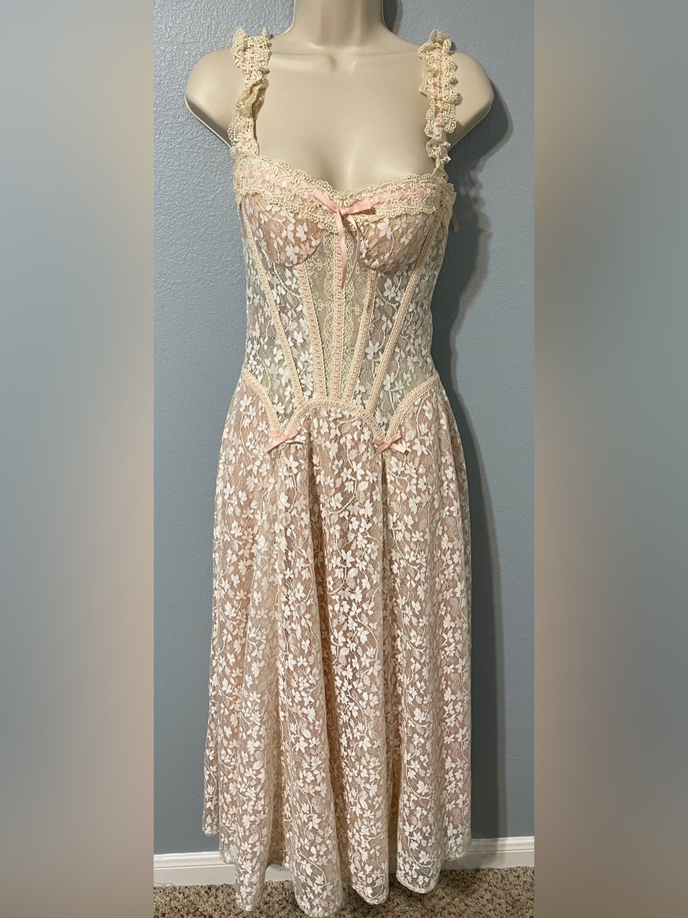Lace Made The Glass Candy Corset Dress Ivory Floral Coquette Wedding Medium - Picture 3 of 12